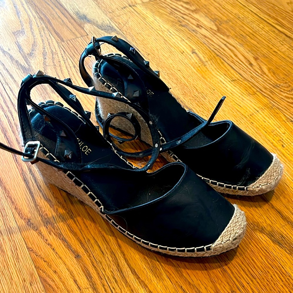 Chase + Chloe studded ankle strap wedge espadrilles